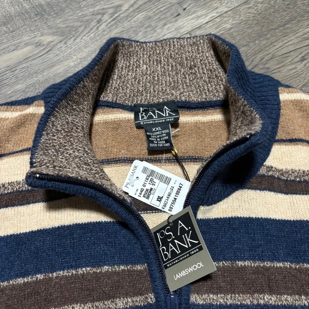 Jos. A. Bank Quarter Zip Sweater Mens XXL Dad Sweater NEW Lambswool Striped‎